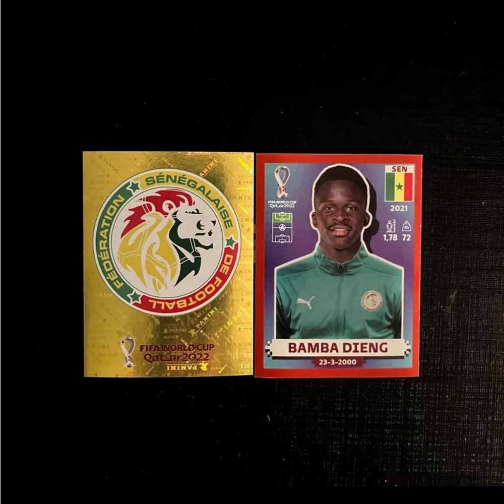 Panini World Cup Qatar 2022 Stickers SEN 2 FOIL Bamba Dieng SEN 18 RED US/CAN Ed